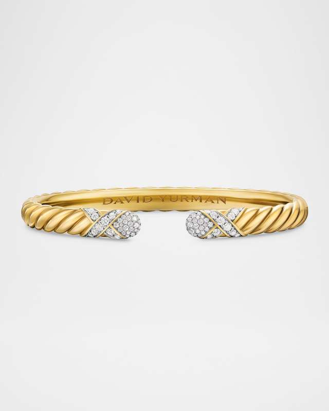 Sculpted Cable X Bracelet with Diamonds in 18K Gold, 6mm